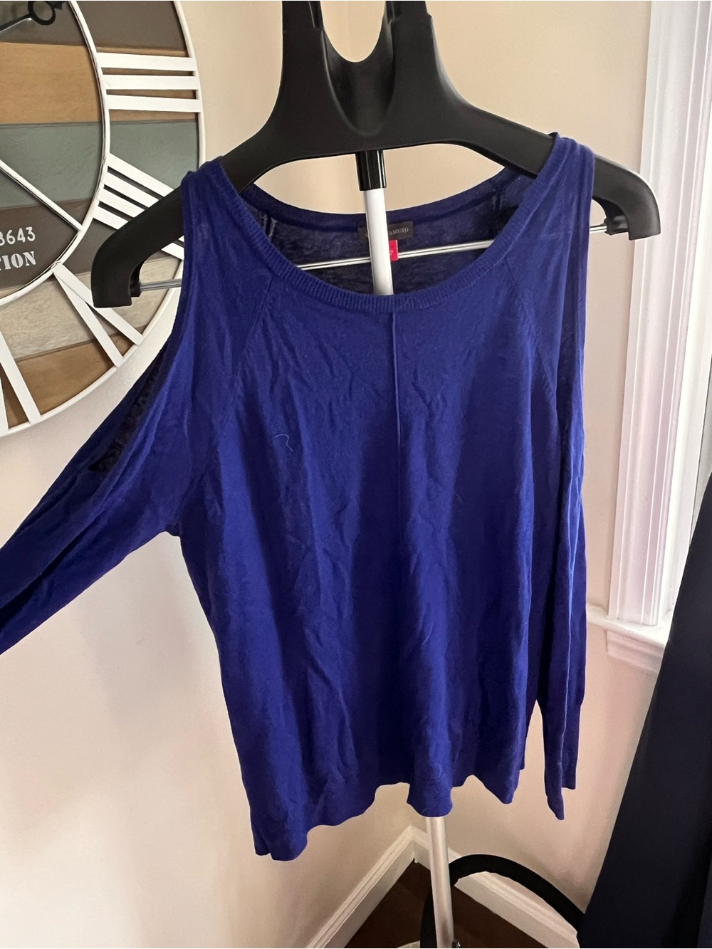 Vince Camuto Royal Purple Cold-Shoulder Long Sleeve Top